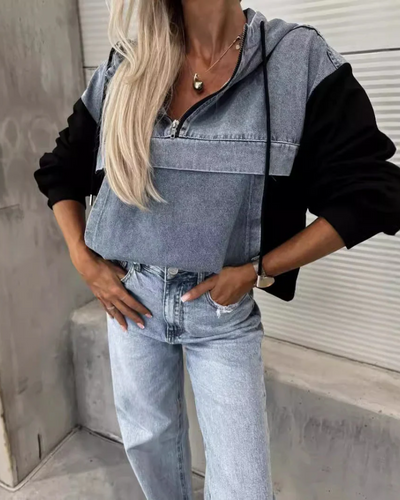 Maliya - Denim Panel Hoodie