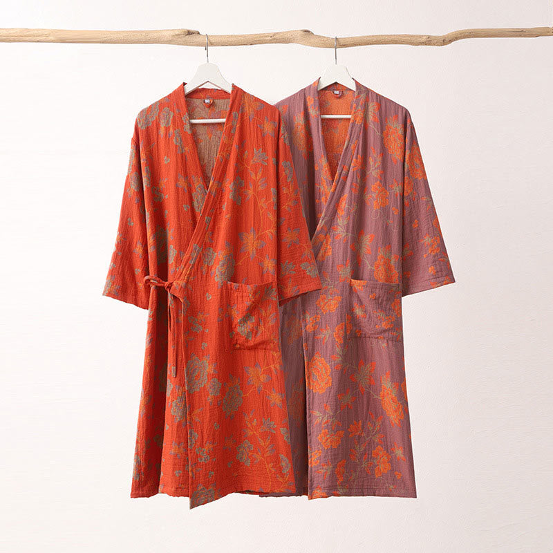 Monica - Jacquard Cotton V-Neck Bathrobe Pajama