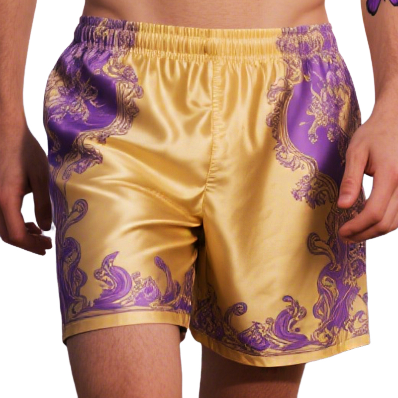 Men's Retro Palace Style Printed Satin Shorts MTA2214E5TO
