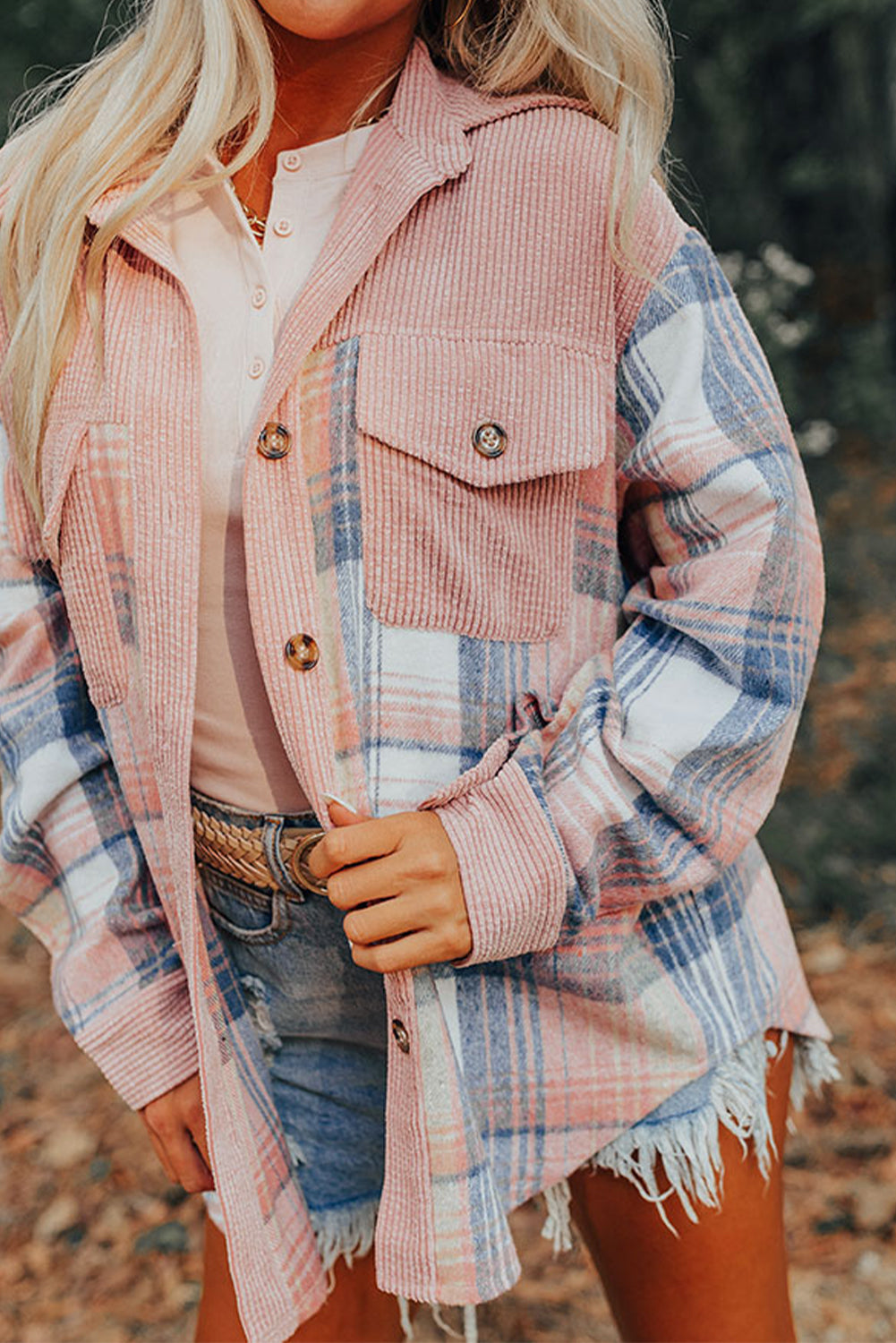 Indy| Pink Plaid Corduroy jacket