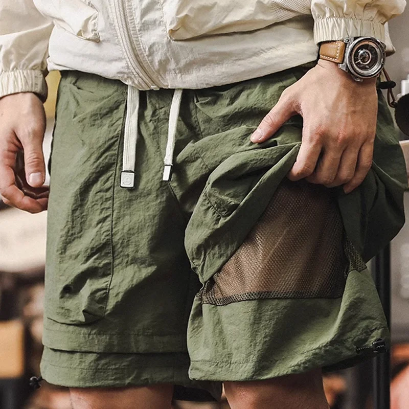 Men's Fashion Mesh Stitching Multi-pocket Elastic Waist Cargo Shorts MTA1380E3Z