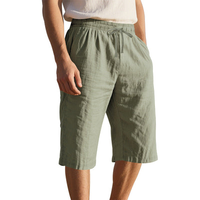 Men's Casual Breathable Cotton Linen Elastic Waist Loose Shorts MTA2981D6M