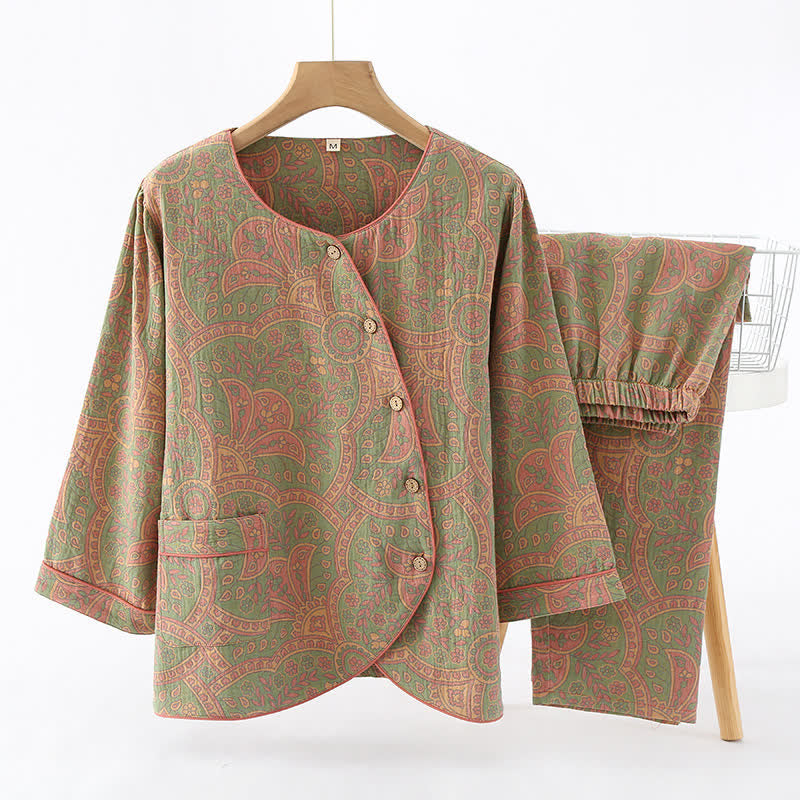 Greta - Vintage Jacquard Round Neck Loungewear Set