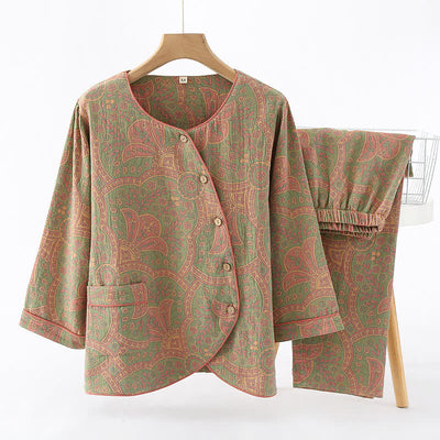 Greta - Vintage Jacquard Round Neck Loungewear Set