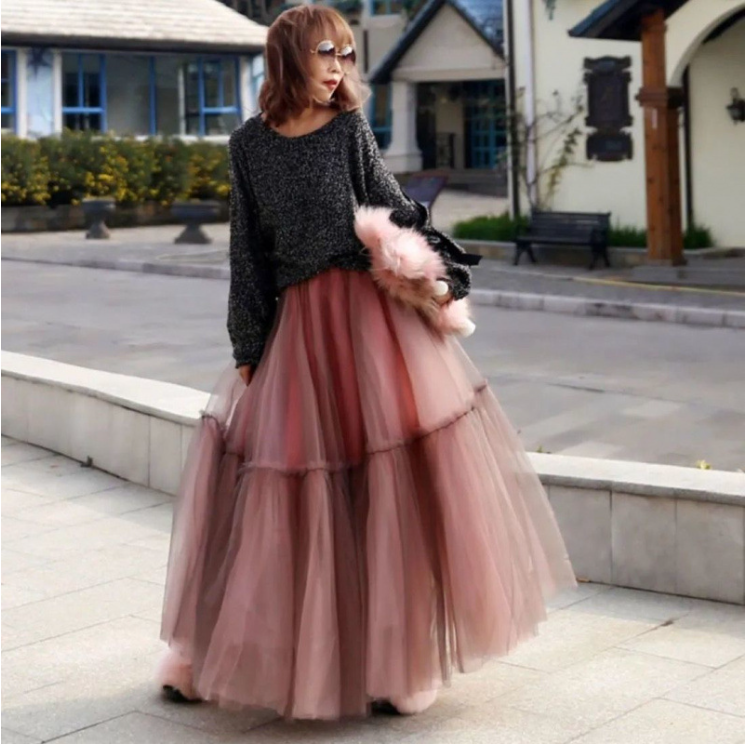 Liora - Ruffled Tulle Cinched Circle Fall Skirt