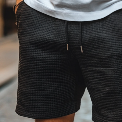 Men's Retro Casual Solid Waffle Drawstring Shorts MTA1633E1TO