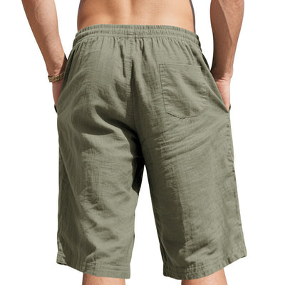 Men's Casual Breathable Cotton Linen Elastic Waist Loose Shorts MTA2981D6M