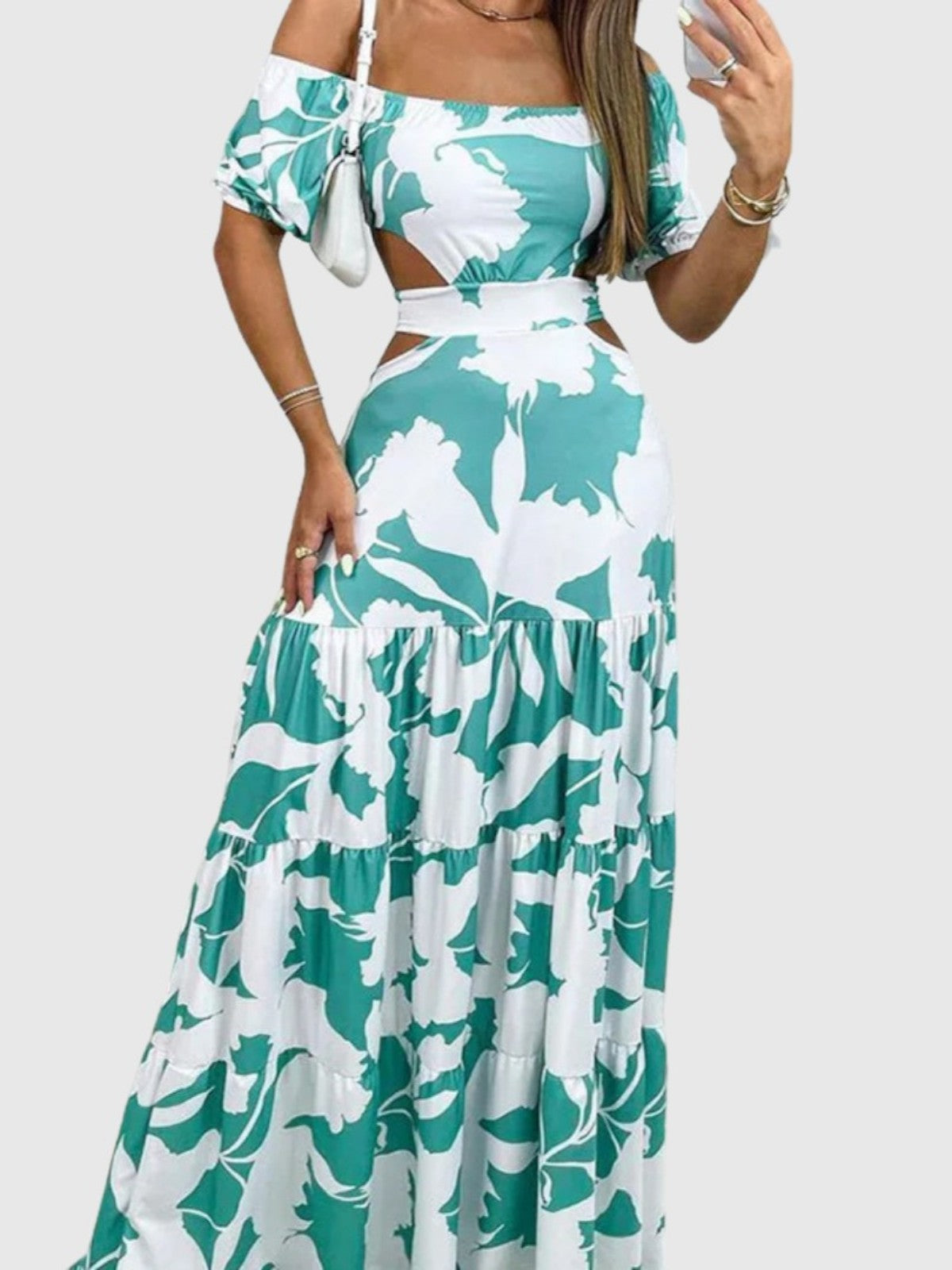 Arden - Elegant Irregular Grain Cut-Out Style Midi Dress