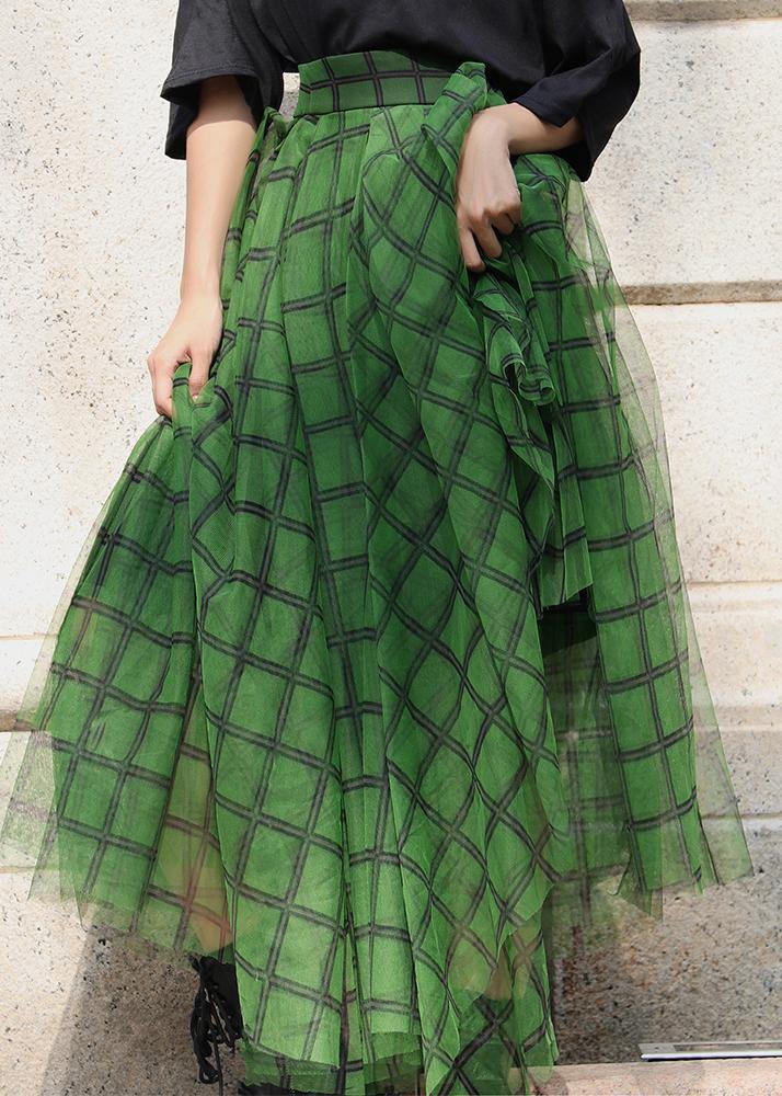 Adele - Boho Green Plaid tulle asymmetrical design Skirt
