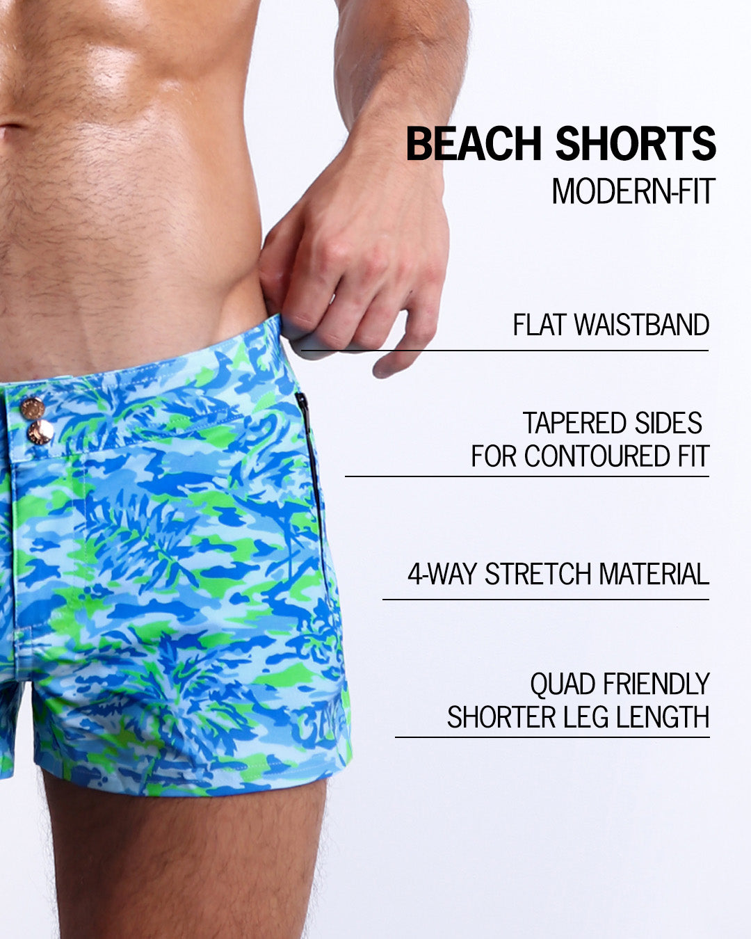 CAMO POP (BLUE/GREEN) - Beach Shorts