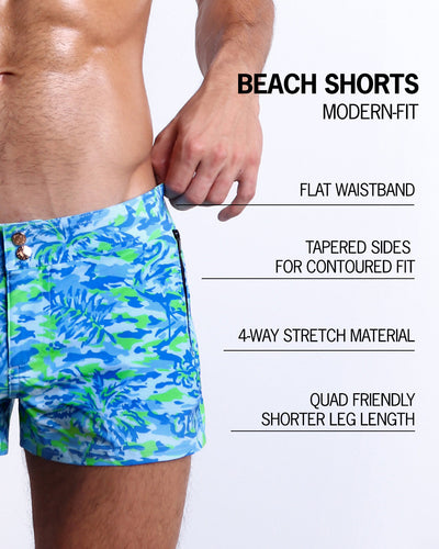 CAMO POP (BLUE/GREEN) - Beach Shorts