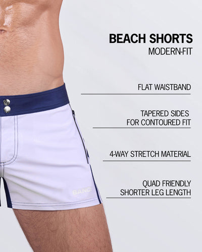 CASINO ROYALE (WHITE + NAVY BLUE) - Beach Shorts