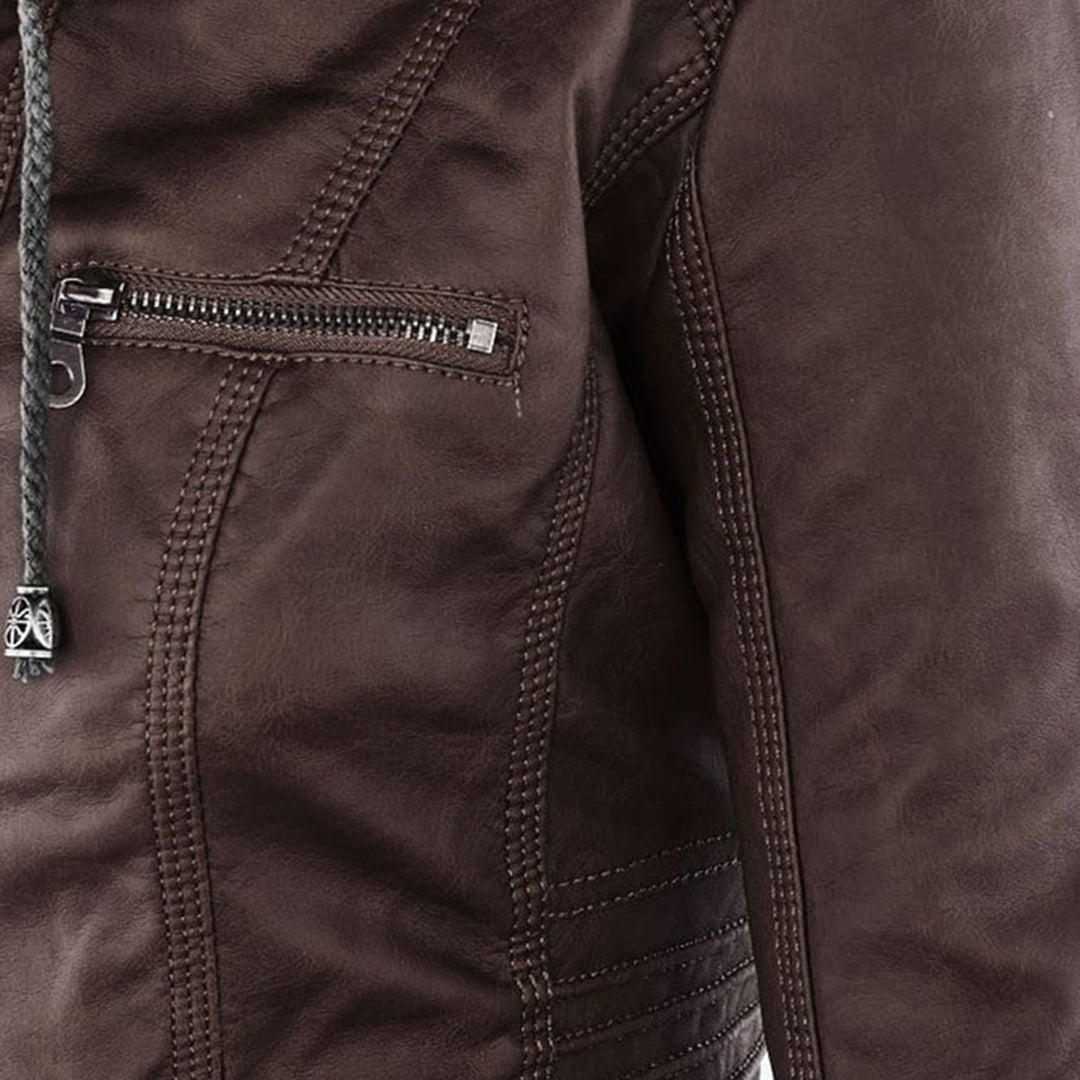 Deza - Hooded Vegan Leather Jacket
