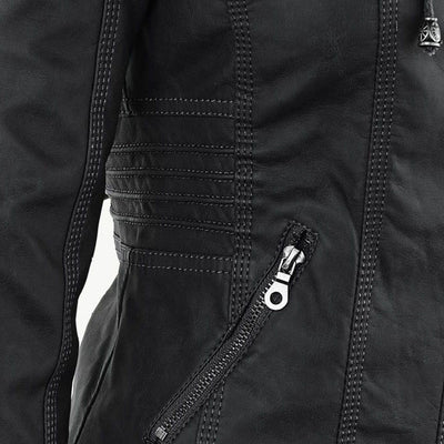 Deza - Hooded Vegan Leather Jacket