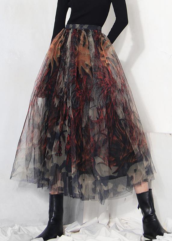 Jadis - Fine Black Print Lace A Line Tulle Skirts Summer