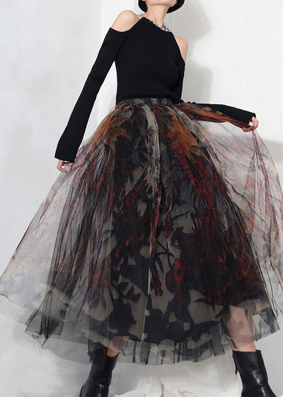 Jadis - Fine Black Print Lace A Line Tulle Skirts Summer