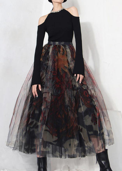 Jadis - Fine Black Print Lace A Line Tulle Skirts Summer