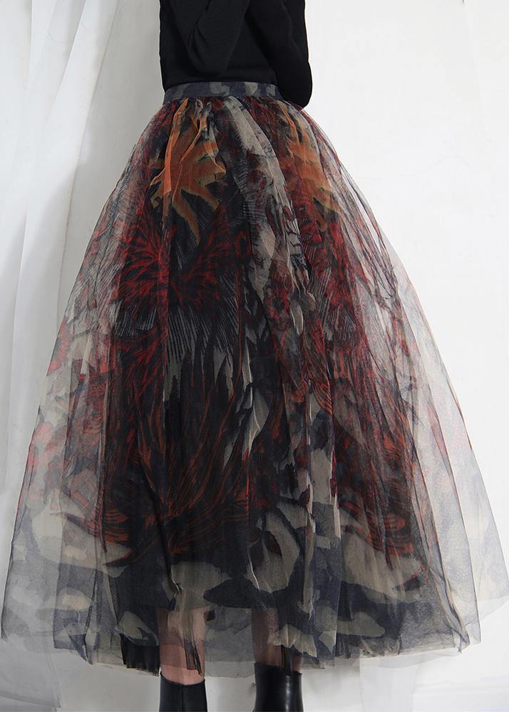 Jadis - Fine Black Print Lace A Line Tulle Skirts Summer