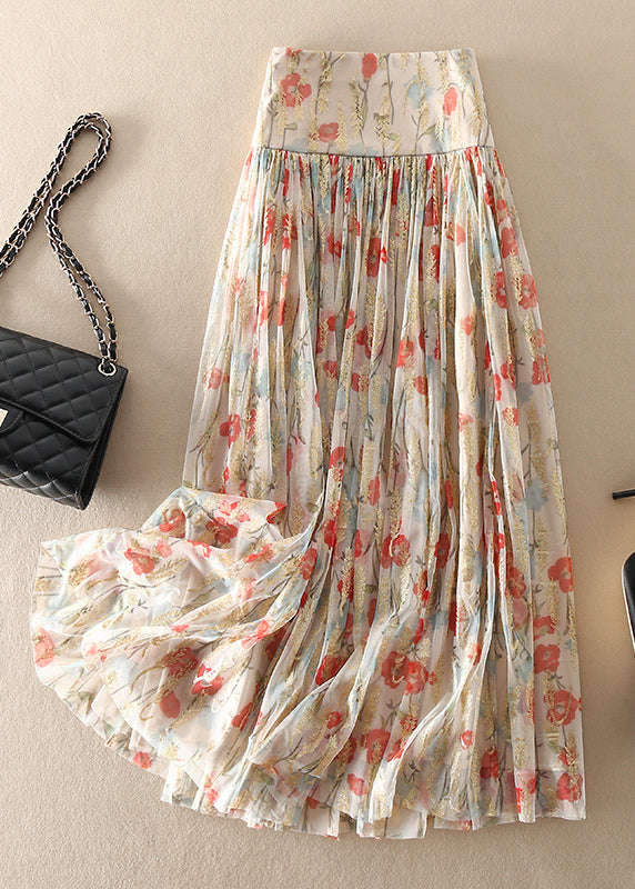 Darla - Fitted Zip Up Print wrinkled Tulle Skirt Spring