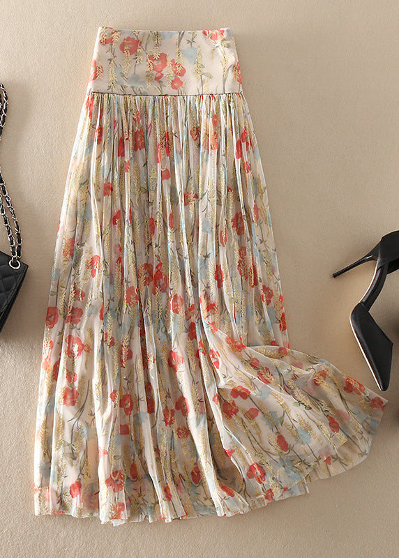 Darla - Fitted Zip Up Print wrinkled Tulle Skirt Spring