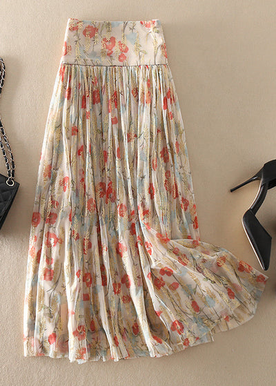 Darla - Fitted Zip Up Print wrinkled Tulle Skirt Spring