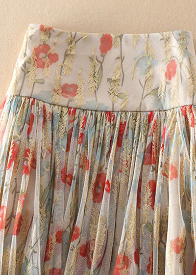 Darla - Fitted Zip Up Print wrinkled Tulle Skirt Spring