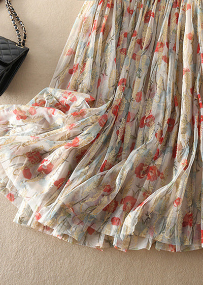 Darla - Fitted Zip Up Print wrinkled Tulle Skirt Spring