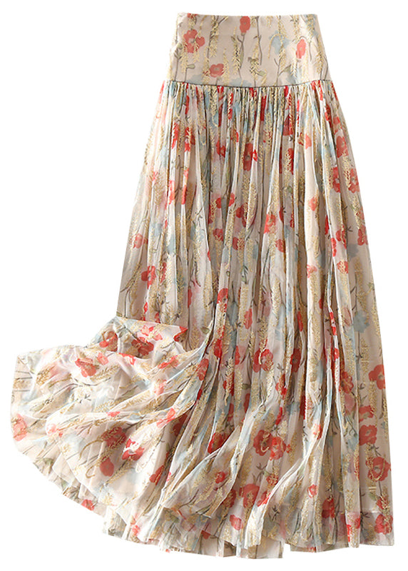 Darla - Fitted Zip Up Print wrinkled Tulle Skirt Spring
