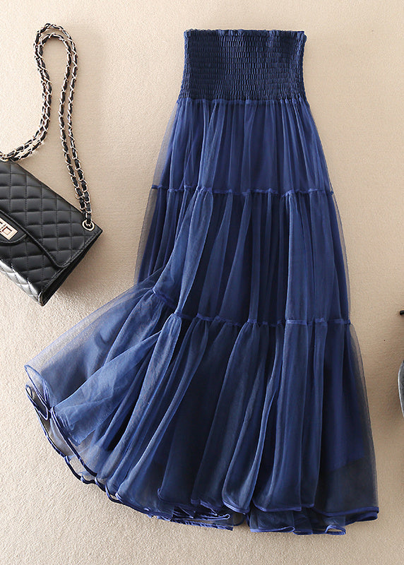 Mercy - French Blue wrinkled Patchwork Tulle Skirts Spring