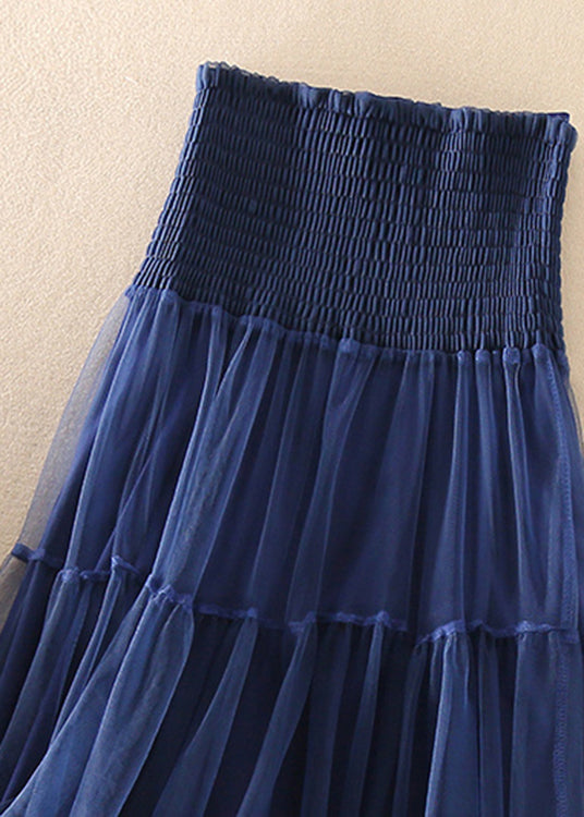 Mercy - French Blue wrinkled Patchwork Tulle Skirts Spring