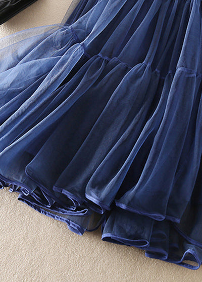 Mercy - French Blue wrinkled Patchwork Tulle Skirts Spring