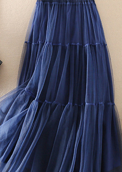 Mercy - French Blue wrinkled Patchwork Tulle Skirts Spring