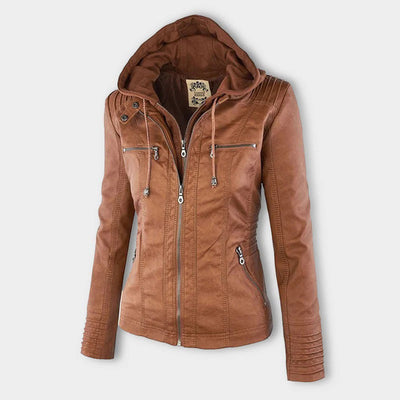 Deza - Hooded Vegan Leather Jacket