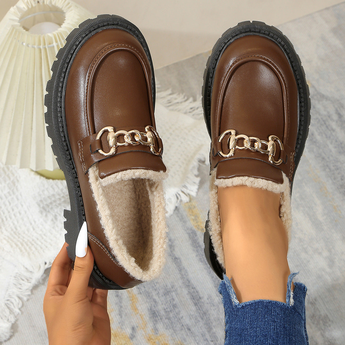 Poppy - Warm Comfy Chunky Loafers with Fleece Lining