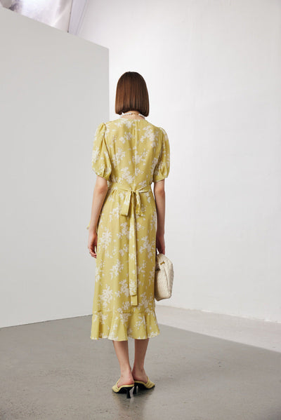 Silk Floral Midi Wrap Dress