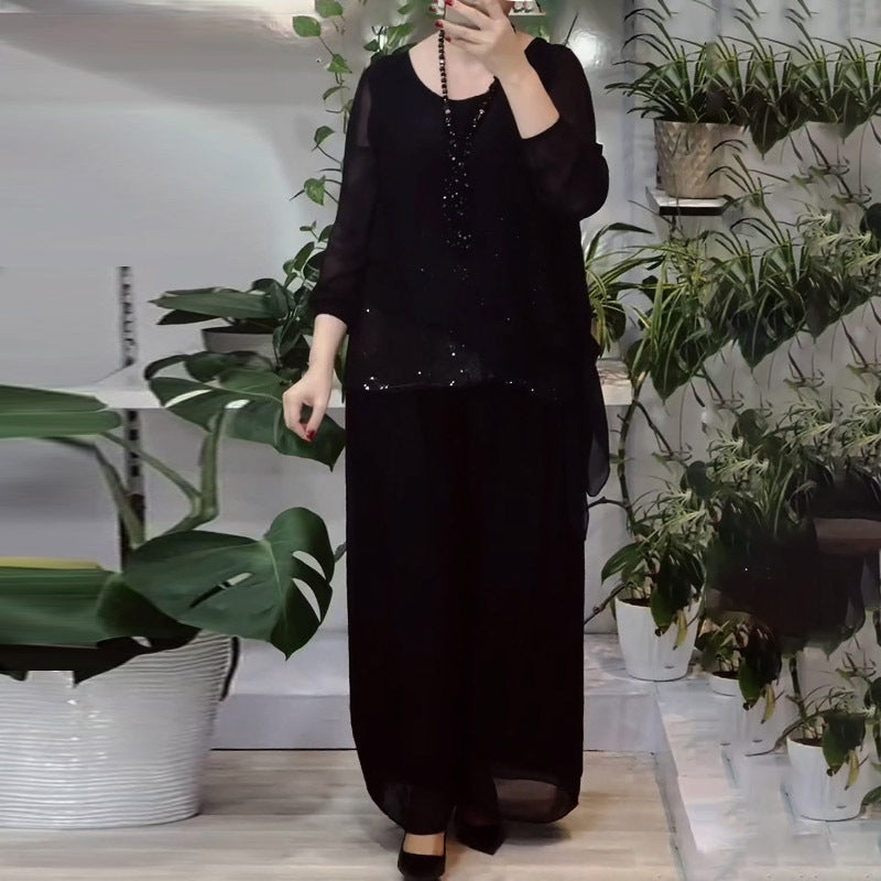 Orania - Sequin Blouse and Wide-Leg Pants Set