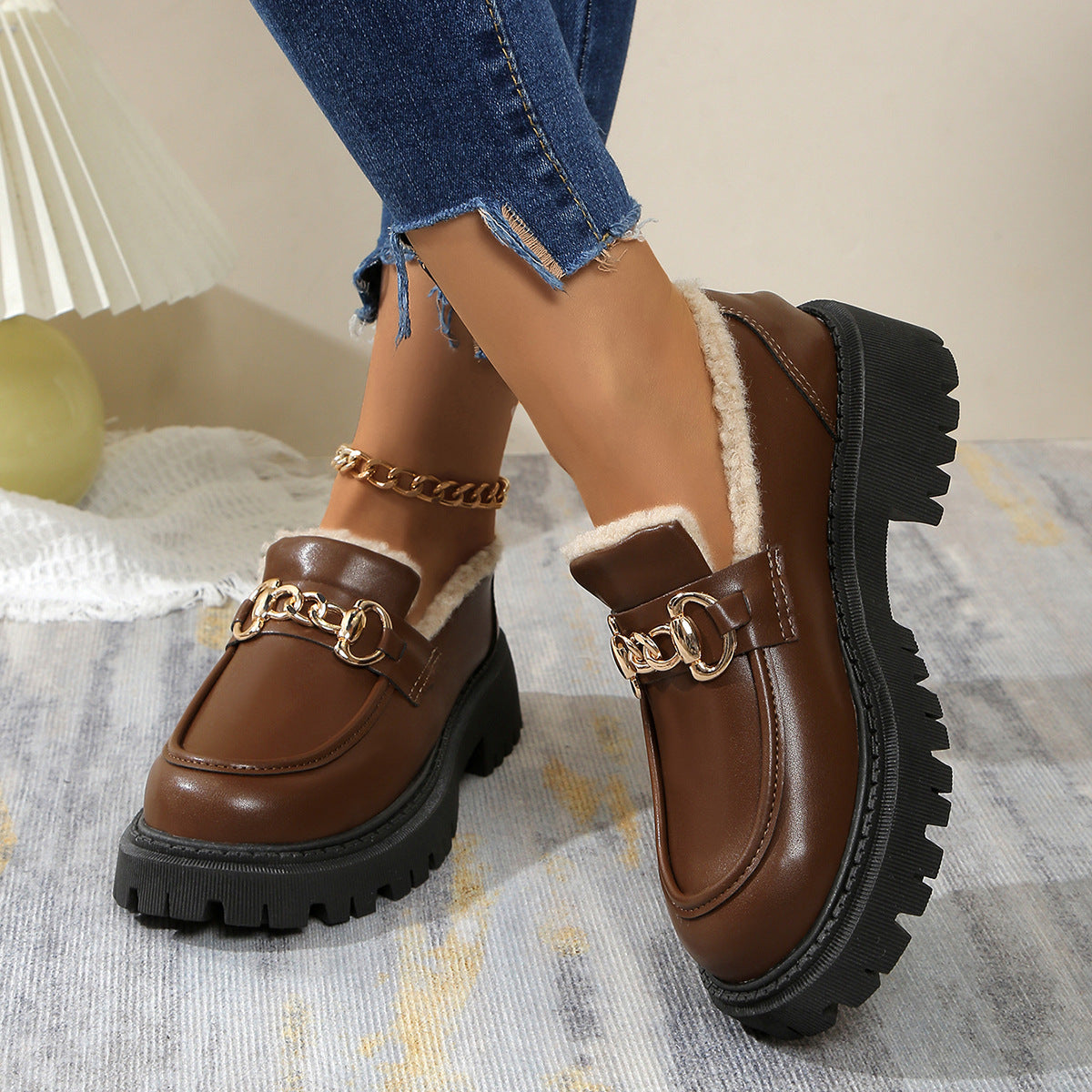 Poppy - Warm Comfy Chunky Loafers with Fleece Lining