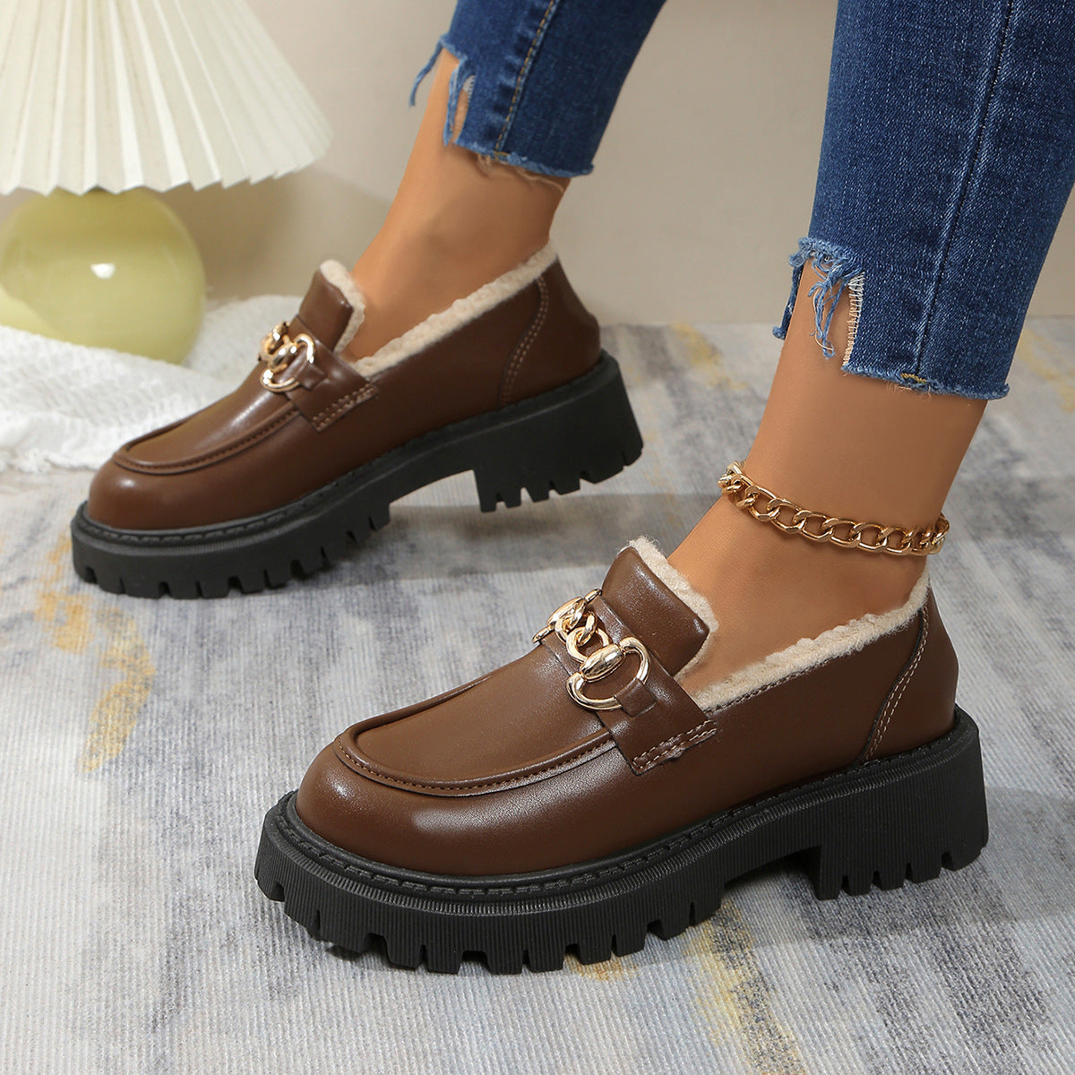 Poppy - Warm Comfy Chunky Loafers with Fleece Lining
