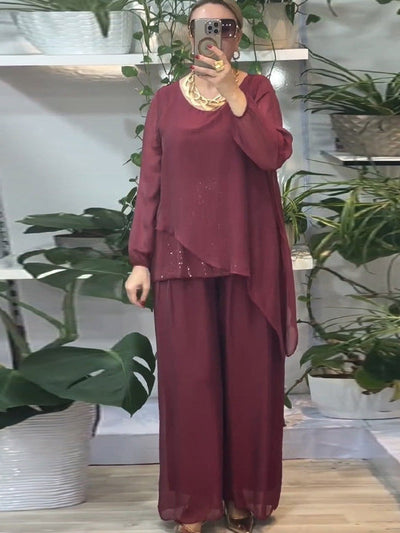 Orania - Sequin Blouse and Wide-Leg Pants Set
