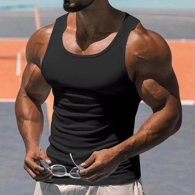 Men's Casual Sports Solid Color Crew Neck Cotton Blend Tank Top 10041262Y