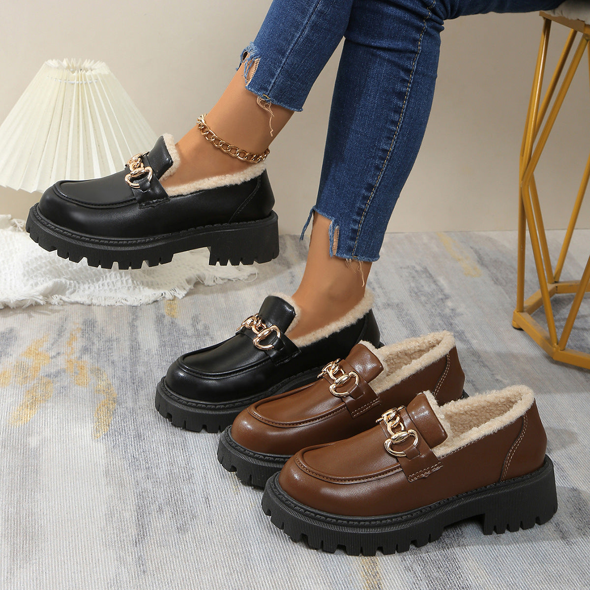 Poppy - Warm Comfy Chunky Loafers with Fleece Lining