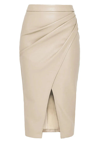 Leather Wrap Midi Skirt