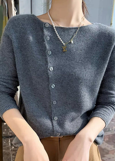 Calla - Simple Style O Neck Button Sweater