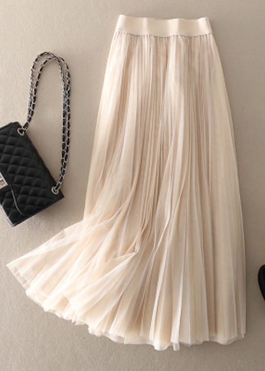 Melina - Style Apricot wrinkled Patchwork Tulle pleated skirt Spring
