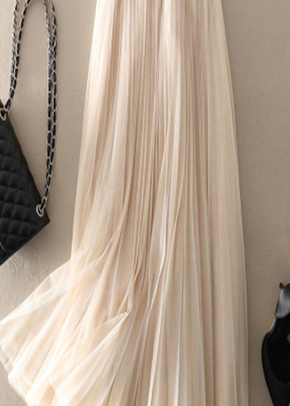 Melina - Style Apricot wrinkled Patchwork Tulle pleated skirt Spring