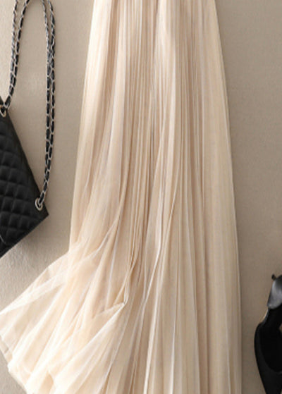 Melina - Style Apricot wrinkled Patchwork Tulle pleated skirt Spring