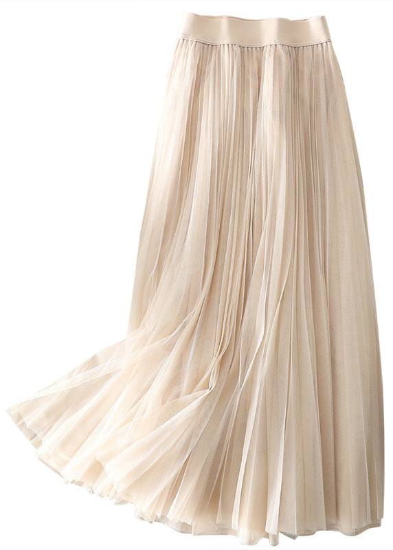 Melina - Style Apricot wrinkled Patchwork Tulle pleated skirt Spring