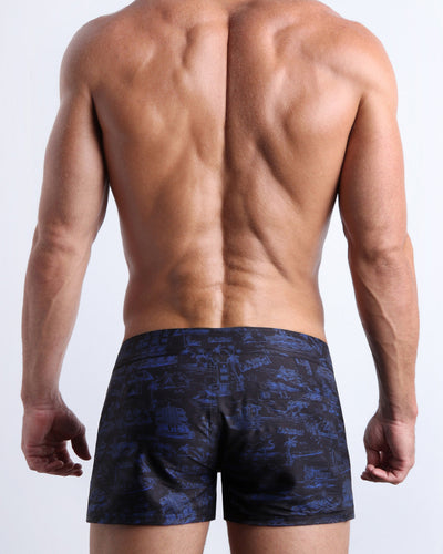 TOILE DE MIAMI (BLACK/BLUE) - Beach Shorts