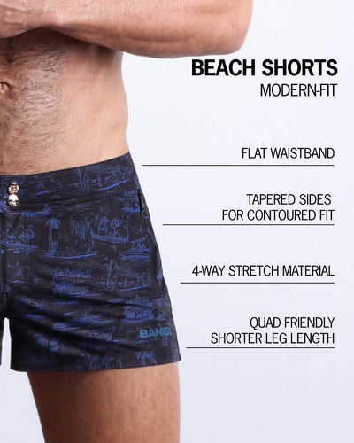TOILE DE MIAMI (BLACK/BLUE) - Beach Shorts