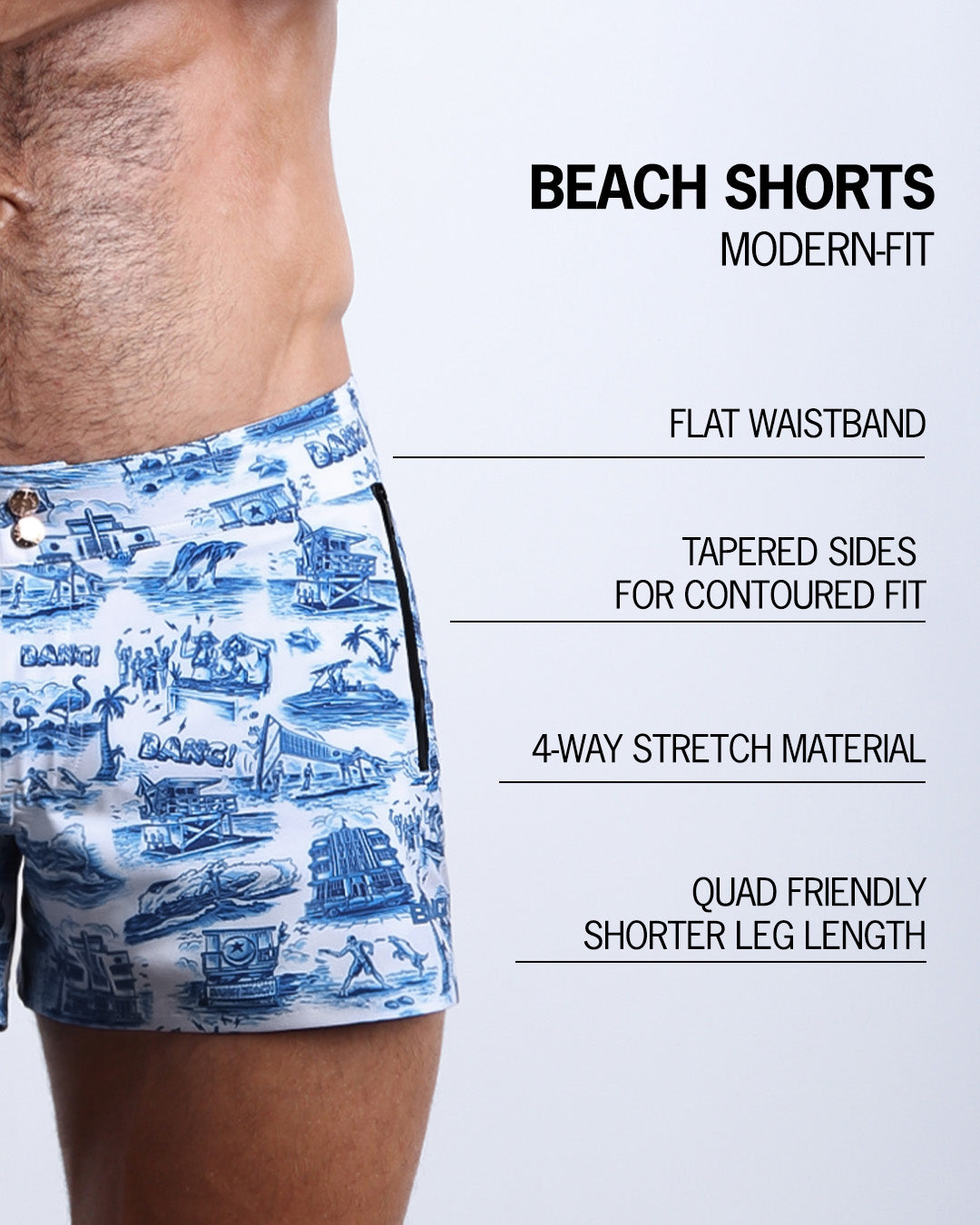 TOILE DE MIAMI (BLUE) - Beach Shorts